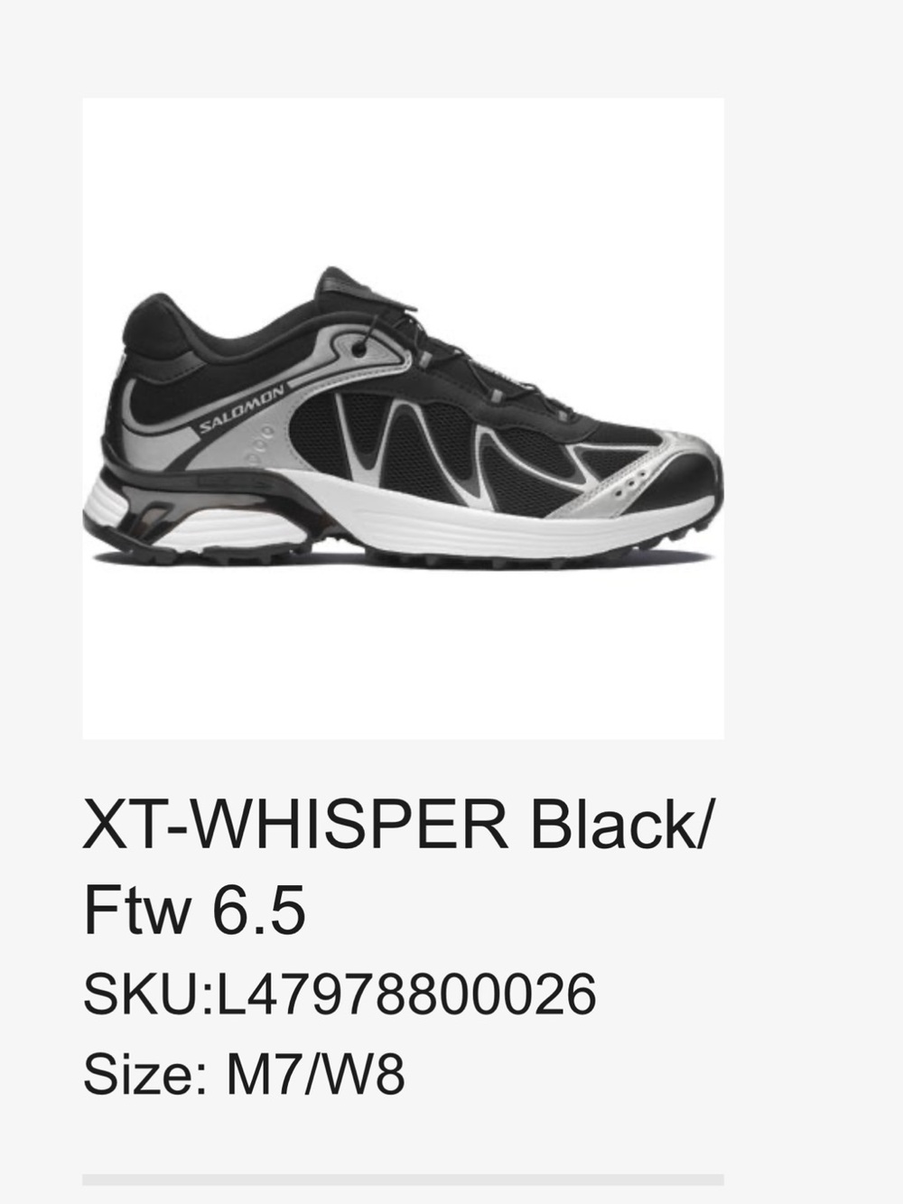 Salomon Black and Silver Women's Athletic Sneaker